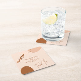 ボヘミアン結婚タン・ブラウンのカップルありがとう スクエアペーパーコースター