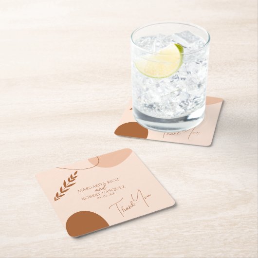 ボヘミアン結婚タン・ブラウンのカップルありがとう スクエアペーパーコースター (インサイチュ)