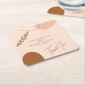 ボヘミアン結婚タン・ブラウンのカップルありがとう スクエアペーパーコースター (アングル)