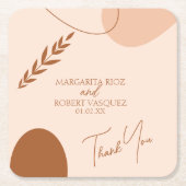 ボヘミアン結婚タン・ブラウンのカップルありがとう スクエアペーパーコースター (正面)