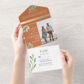 ボヘミアン結婚ド・オレンジ オールインワン招待状 (貼ってはがせる)