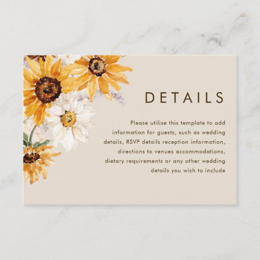 ボヘミアン結婚ヒマワリ詳細 エンクロージャーカード (正面)