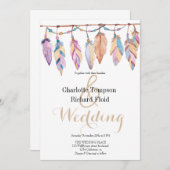 ボヘミアン結婚フェザー 招待状 (正面/裏面)