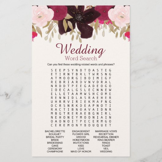 ボヘミアン結婚フローラ語検索シャワーゲーム (裏面)