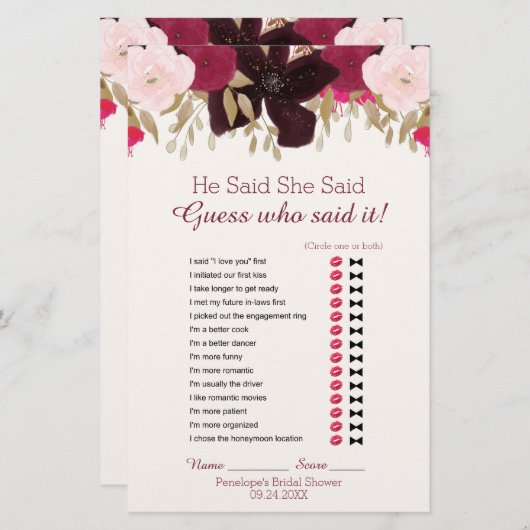 ボヘミアン結婚フローラ語検索シャワーゲーム (正面/裏面)