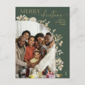 ボヘミアン緑の金ゴールドスクリプト写真クリスマス ポストカード (正面)