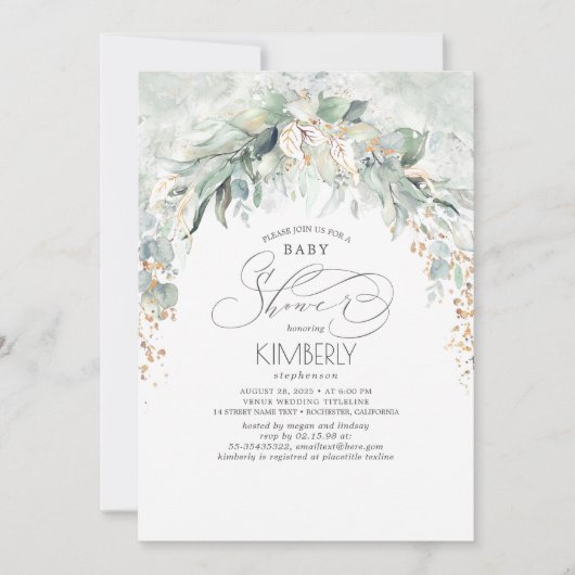 ボヘミアン緑ロマンチックな夏の赤ちゃんシャワー 招待状 (正面)