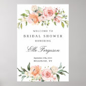 ボヘミアン緑豊かなピンクフローラ緑ブライダルシャワー ポスター (正面)