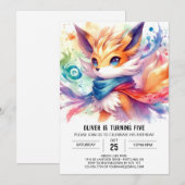 ボヘミアン編集可能キツネ誕生日 招待状 (正面/裏面)