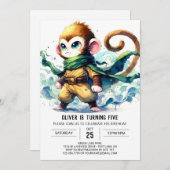 ボヘミアン編集可能モンキー誕生日 招待状 (正面/裏面)