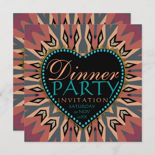 ボヘミアン自然ラブハートディナーパーティの招待状 招待状 (正面/裏面)