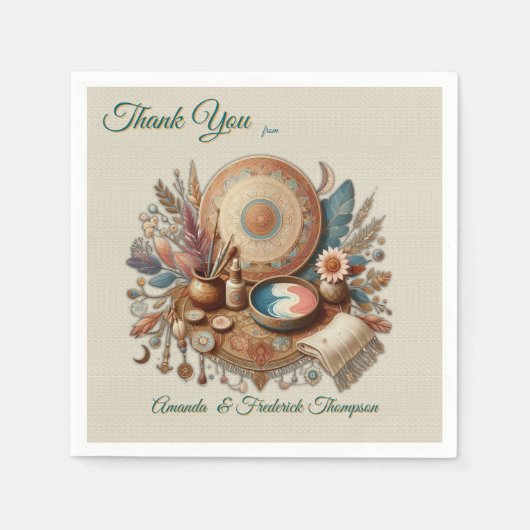 ボヘミアン色とデコールテーマのミックス スタンダードカクテルナプキン (正面)