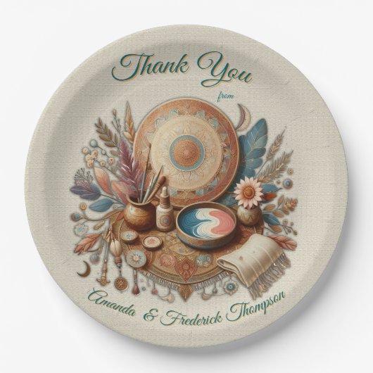 ボヘミアン色とデコールテーマのミックス ペーパープレート (正面)