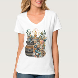 ボヘミアン色のミックス，花と装飾テーマ Tシャツ