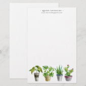 ボヘミアン調の水彩画風の鉢植えの植物 | モノグラム文具 便箋 (正面/裏面)