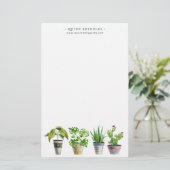 ボヘミアン調の水彩画風の鉢植えの植物 | モノグラム文具 便箋 (スタンド正面)