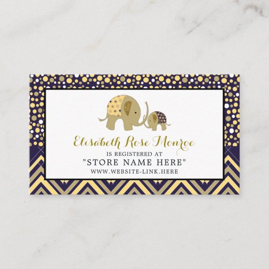 ボヘミアン象とシェブロンベビーギフトレジストリ エンクロージャーカード (正面)