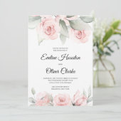 ボヘミアン赤面のピンクのバラと緑のボホーウェディン 招待状 (スタンド正面)