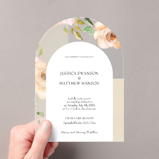 ボヘミアン赤面バラ水彩フローラ結婚ズ アクリル招待状 (インサイチュ (ポータブル))