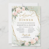 ボヘミアン赤面ピンクフローラ緑の金ゴールド結婚ズ 招待状 (正面)