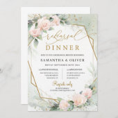 ボヘミアン赤面ピンクフローラ緑の金ゴールド結婚ズ 招待状 (正面/裏面)