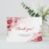 ボヘミアン赤面ブルゴーニュバラフェイク金ゴールド結婚ズ サンキューカード (スタンド正面)