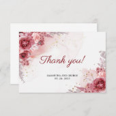 ボヘミアン赤面ブルゴーニュバラフェイク金ゴールド結婚ズ サンキューカード (正面/裏面)