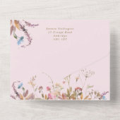 ボヘミアン赤面&金ゴールドワイルドフラワーフレーム結婚ズオール オールインワン招待状 (裏面)