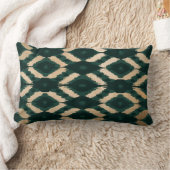 ボヘミアン金ゴールドフォレストグリーンイカットパターン ランバークッション (ブランケット)