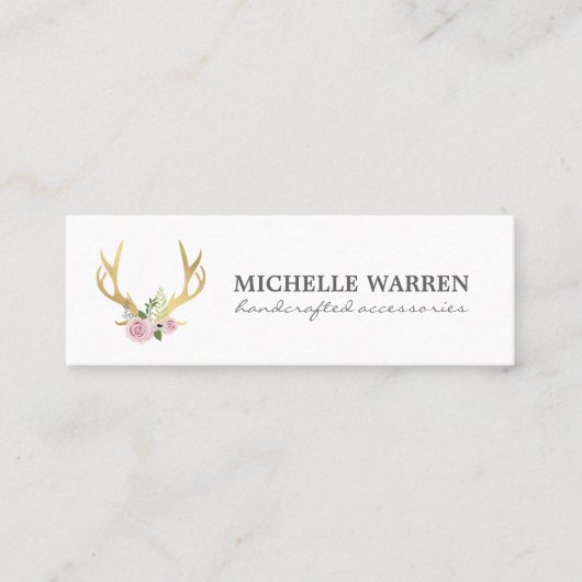 ボヘミアン金ゴールド〔雄ジカの〕枝角と花 スキニー名刺 (正面)