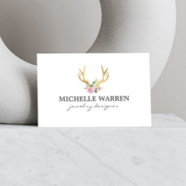 ボヘミアン金ゴールド〔雄ジカの〕枝角と花 名刺