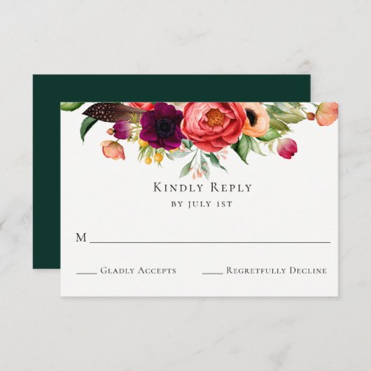 ボヘミアン開花ウェディングRSVPカード 出欠カード (正面/裏面)