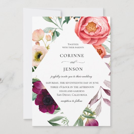 ボヘミアン開花フレーム結婚式招待状 招待状 (正面)