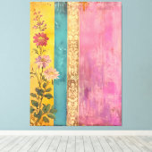 ボヘミアン開花 – ワイルドフラワーオンキャストライプのンバス キャンバスプリント (インサイチュ (ウッドフロア))