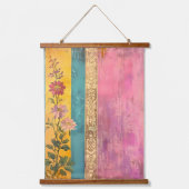 ボヘミアン開花 – ワイルドフラワーオンキャストライプのンバス 吊り下げ型タペストリー (正面)