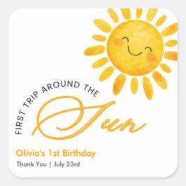 ボヘミアン風かわいい一周記念日1歳の誕生日 スクエアシール