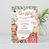 ボヘミアン風かわいい農場の動物 女の子のバースデー 招待状 (スタンド正面)