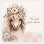 ボヘミアン風かわいい馬の1歳の誕生日 スクエアシール (正面)