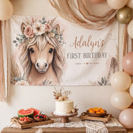 ボヘミアン風かわいい馬の1歳の誕生日(女の子用) 横断幕