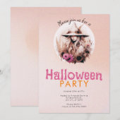 ボヘミアン風かわいい魔女オンブレハロウィンパーティー 招待状 (正面/裏面)