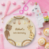 ボヘミアン風のかわいいクマとキリンの子供の誕生日 ペーパープレート (パーティー)