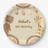 ボヘミアン風のかわいいクマとキリンの子供の誕生日 ペーパープレート (正面)