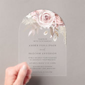 ボヘミアン風のピンクのバラの花のアーチ ウェディング アクリル招待状 (インサイチュ (ポータブル))