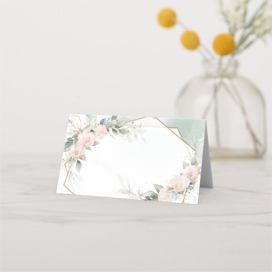ボヘミアン風のピンクのバラの花の結婚式プレイスカード プレイスカード (正面)