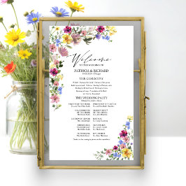ボヘミアン風のワイルドフラワー結婚式プログラムサイン ポスター
