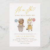 ボヘミアン風の水彩画 森の動物たち 性別発表 箔招待状 (正面)