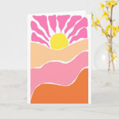 ボヘミアン風の淡いピンクとオレンジの夕焼け カード (黄色い花)