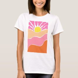 ボヘミアン風の淡いピンクとオレンジの夕焼け Tシャツ