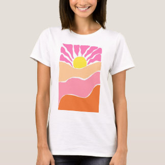 ボヘミアン風の淡いピンクとオレンジの夕焼け Tシャツ