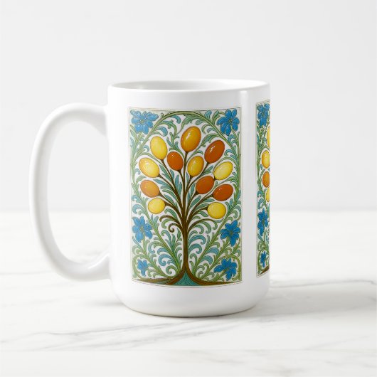 ボヘミアン風の花と木のタイル コーヒーマグカップ (左)
